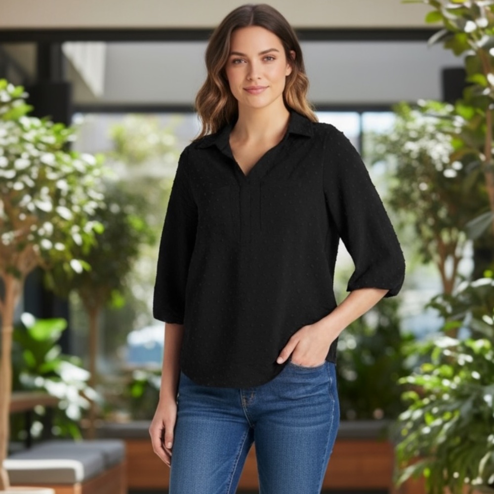 NWT Papermoon x Stitch Fix 3/4 Sleeve Marlowe Clip Dot Woven Pullover‎ Tunic Top